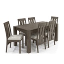 Ruokailuryhmä TURIN pöytä + 6 tuolia, tammirunko, kangasverhoilu, jatkopalalla, tummanruskea/vaaleanbeige