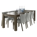 Ruokailuryhmä TURIN pöytä + 6 tuolia, tammirunko, kangasverhoilu, jatkopalalla, tummanruskea/harmaa