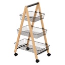 Hyllykkö BREN ”kolmio” 3 korilla, renkailla, puuta/terästä, beige/musta