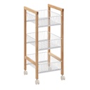 Hyllykkö BREN ”suora” 3 korilla, renkailla, puuta/terästä, beige/valkoinen