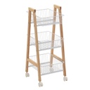 Hyllykkö BREN ”suippo” 3 korilla, renkailla, puuta/terästä, beige/valkoinen
