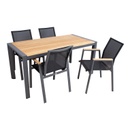 Puutarharyhmä TAMPERE pöytä + 4 tuolia, alurunko, kangasverhoilu, tummanharmaa/vaaleanruskea