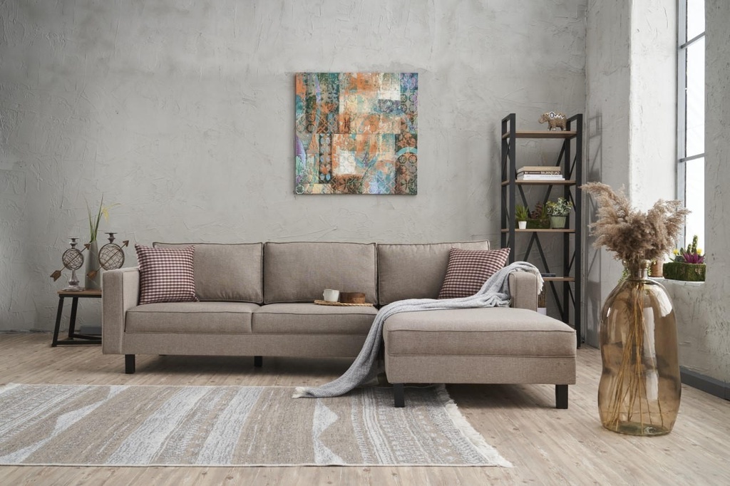 Chic Home Kaarina Pellava kulmasohva divaanilla 258x181 cm R, beige