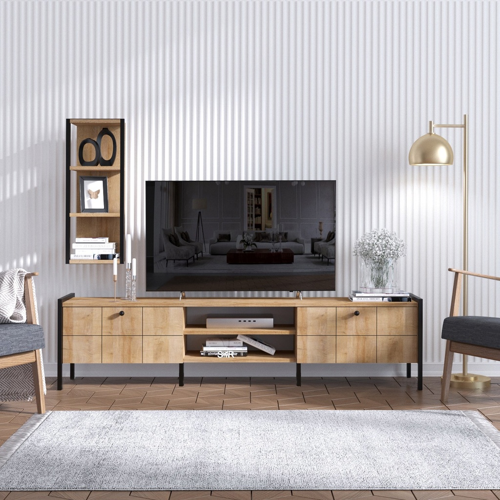 Chic Home Paula TV-taso 180 cm + seinähylly K74 cm, ruskea/musta