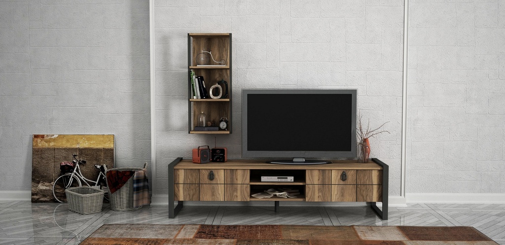 Chic Home Lari TV-taso 184 cm + seinähylly, ruskea