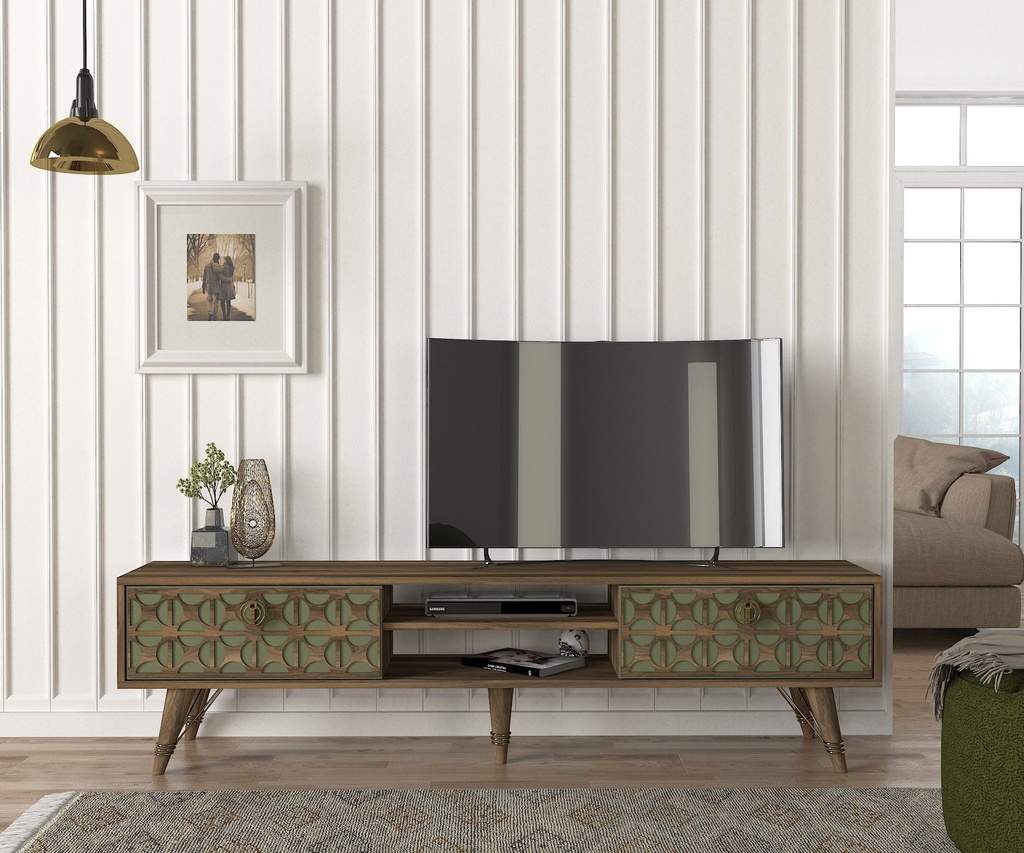 Chic Home Valeria TV-taso 180 cm, tummanruskea/oliivi