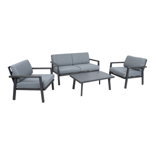 [4741243193932] Puutarharyhmä DELGADO pöytä, sohva + 2 nojatuolia, harmaa/grafiitti