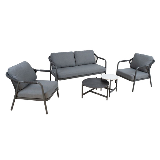 [4741243209305] Puutarharyhmä KASSEL 2 pöytää, sohva + 2 nojatuolia, harmaa/musta