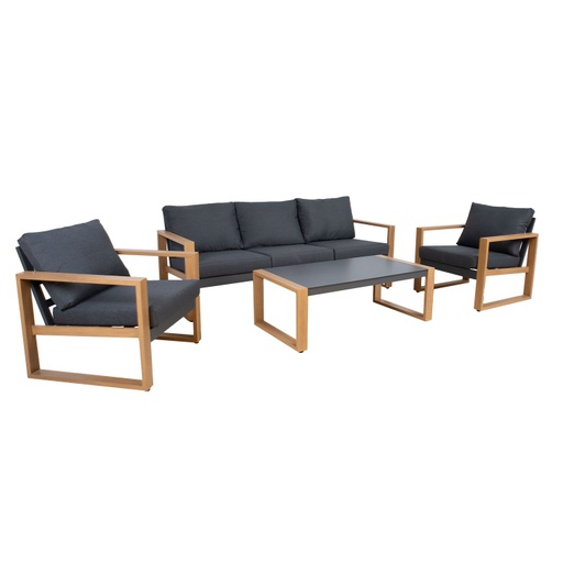 [4741243778665] Puutarharyhmä DUISBURG pöytä, sohva + 2 nojatuolia, grafiitti/ruskea
