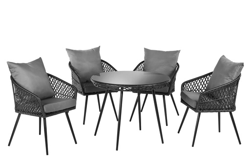 [6417783163114] Chic Garden Puutarhasetti Padova pöytä + 4 tuolia, musta/tummanharmaa