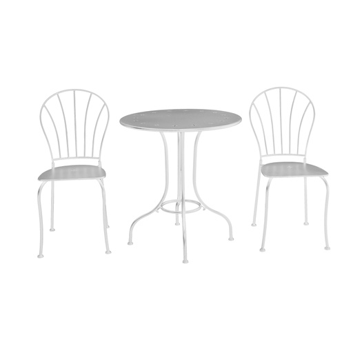 [6417783164807] Chic Garden metallinen bistrosetti Angela pöytä + 2 tuolia, valkoinen