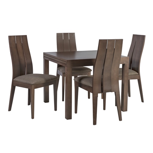 [4741617103291] Ruokailuryhmä TIFANY pöytä + 4 tuolia, pyökkirunko, viilutettu, tummanruskea