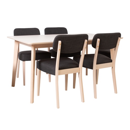 [4741617106056] Ruokailuryhmä ADORA pöytä + 4 tuolia, pyökkirunko, kangasverhoilu, tummanharmaa