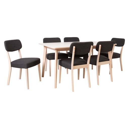 [4741617106049] Ruokailuryhmä ADORA pöytä + 6 tuolia , pyökkirunko, kangasverhoilu, tummanharmaa