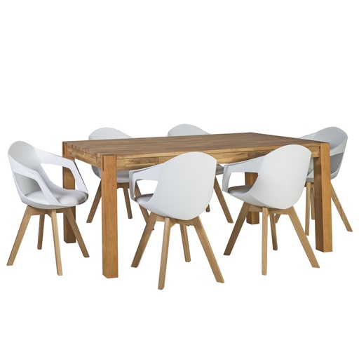 [4741617100665] Ruokailuryhmä CHICAGO NEW pöytä + 6 tuolia, viilutettu puurunko, keinonahkaa, valkoinen