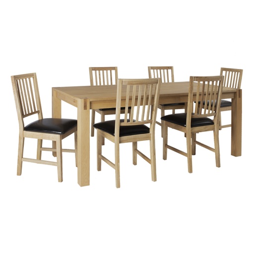 [4741617105752] Ruokailuryhmä CHICAGO NEW pöytä + 6 tuolia, viilutettu puurunko, keinonahkaa, musta