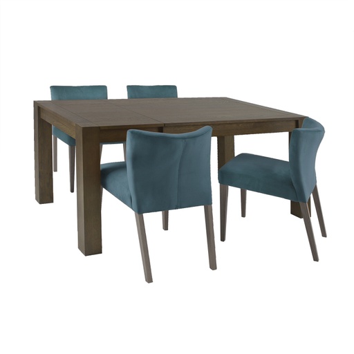 [4741617105691] Ruokailuryhmä TURIN pöytä + 4 tuolia, tammirunko, jatkettava, vihreä