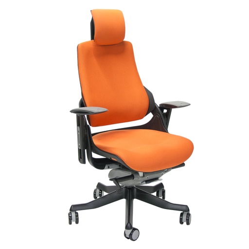 [4741243098404] Työtuoli WAU niskatuellinen, tyylikäs, kestävä, ergonominen, monipuoliset säädöt, oranssi / musta