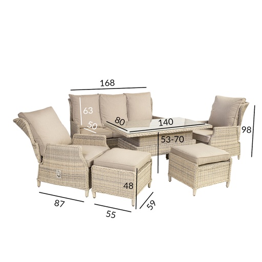 [4741243136816] Puutarharyhmä BASEL pöytä, sohva, 2 tuolia + 2 rahia, alurunko polyrottingilla, lasikansi, beige