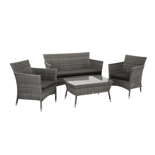 [4741243135635] Puutarharyhmä WATERS pöytä, sohva ja 2 tuolia, teräsrunko polyrottingilla, harmaa