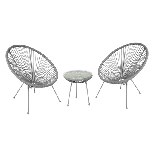 [4741243153011] Parvekesetti COMO pöytä + 2 tuolia, teräsrunko polyrottingilla, lasikansi, harmaa