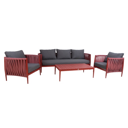 [4741243154070] Puutarharyhmä BREMEN pöytä, sohva + 2 tuolia, alurunko polyrottingilla, roosa/tummanharmaa