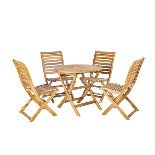 [4741617105516] Ruokailuryhmä CHERRY puutarhaan, pöytä + 4 tuolia, akaasiarunko taitettava, vaaleanruskea