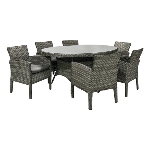[4741617102591] Ruokailuryhmä GENEVA puutarhaan, ovaali pöytä + 6 tuolia, alurunko polyrottingilla, harmaa