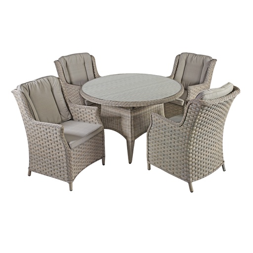[4741617101075] Puutarharyhmä PACIFIC pöytä + 4 tuolia, alurunko polyrottingilla, lasikansi, taupe