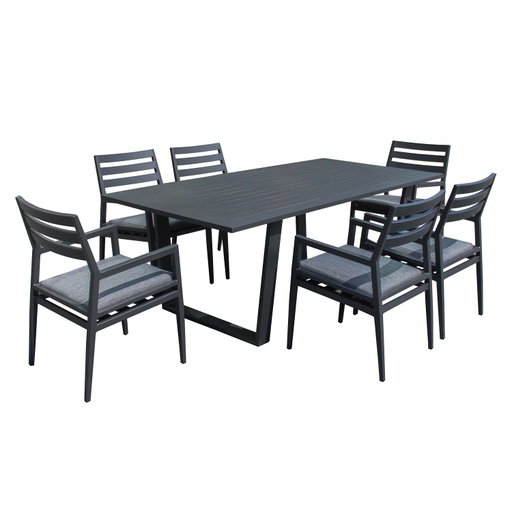 [4741243154063] Puutarharyhmä PHOENIX, pöytä ja 6 tuolia, alumiinirunko tekstiiliverhoilulla, harmaa