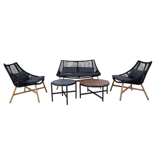 [4741243205314] Puutarharyhmä HELSINKI sohva + 2 tuolia + 2 pöytää, alurunko polyrottingilla, tummanharmaa