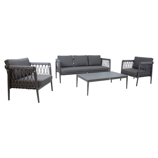 [4741243154131] Puutarharyhmä ANTHEM pöytä, sohva + 2 tuolia, alurunko polyrottingilla, tummanharmaa