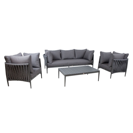 [4741243154117] Puutarharyhmä BREMEN pöytä, sohva + 2 tuolia, alurunko polyrottingilla, harmaa