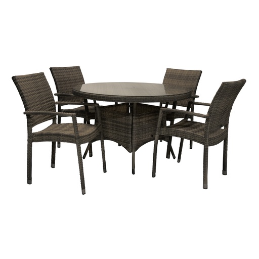[4741617104519] Puutarharyhmä WICKER pöytä 120cm + 4 nojatuolia, alurunko polyrottingilla, tummanruskea