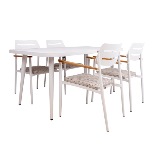 [4741617106193] Ruokailuryhmä WALES puutarhaan  pöytä + 4 tuolia, valkoinen/vaaleanharmaa