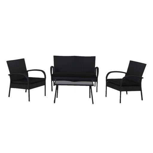 [4741243205390] Puutarharyhmä VIENNA sohva + 2 nojatuolia + pöytä, teräsrunko polyrottingilla, kangasverhoilu, musta