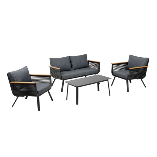 [4741243205468] Puutarharyhmä MALAGA sohva + 2 tuolia + pöytä, alurunko, kangasverhoilu, grafiitti/musta