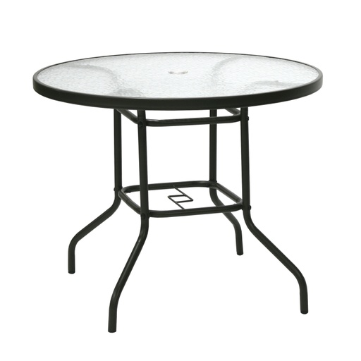 [4741243118720] Puutarhapöytä DUBLIN pyöreä 80cm, teräsrunko, pöytälevy lasia, tummanruskea
