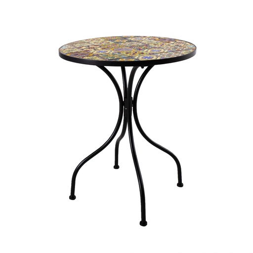 [4741243386815] Pöytä MOROCCO pyöreä 60cm, metallirunko, mosaiikkilevy, musta