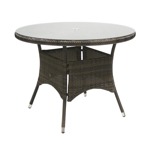 [4741243133235] Puutarhapöytä WICKER pyöreä 100cm, alurunko polyrottingilla, pöytälevy lasia, tummanruskea