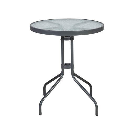 [4741243205611] Pöytä BISTRO pyöreä 60cm, metallirunko, kirkas lainelasi, harmaa