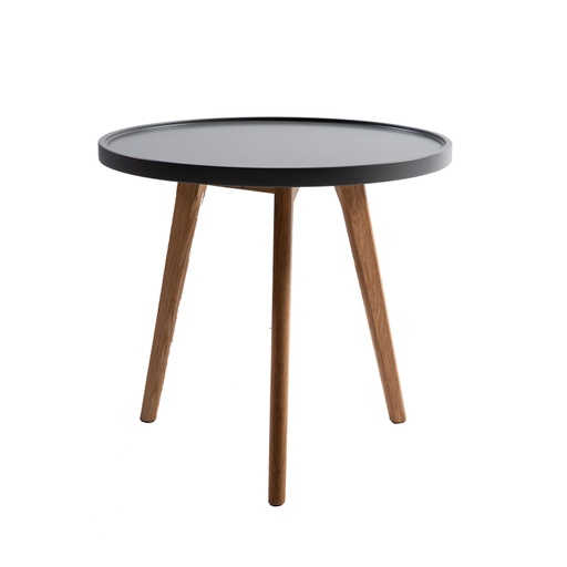 [4741243200654] Apupöytä HELENA pyöreä 50cm puujalat, kalustelevyä, tummanharmaa/ruskea