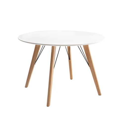 [4741243200470] Ruokapöytä HELENA WHITE pyöreä 100cm, tammirunko, viilutettu, valkoinen/ruskea