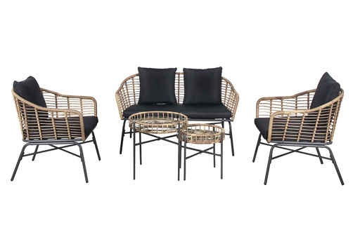 Chic Garden Milano Sohvaryhmä, sohva, 2 nojatuolia + 2 pöytää, teräsrunko polyrottingilla, lasikansi, beige/grafiitti
