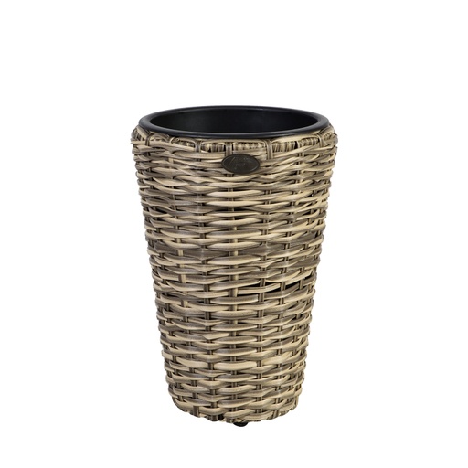 [4741243351219] Kukkaruukunsuoja WICKER H28xK40cm pyöreä, polyrottinkia, beige/oliivi