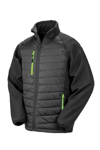 [5055192371556] Result Unisex Compass topattu softshell-takki, musta/lime XS