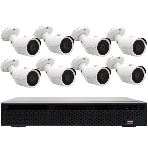 [6430056330211] T-Cam DVR 5008 HD valvontakamerapaketti 8 kameralla, valkoinen/musta