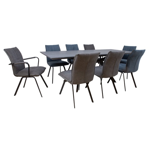 [4741617107107] Ruokailuryhmä EDDY-2 pöytä + 8 tuolia, metallijalat, melamiinikansi, kangasverhoilu, jatkopalalla, musta/harmaa