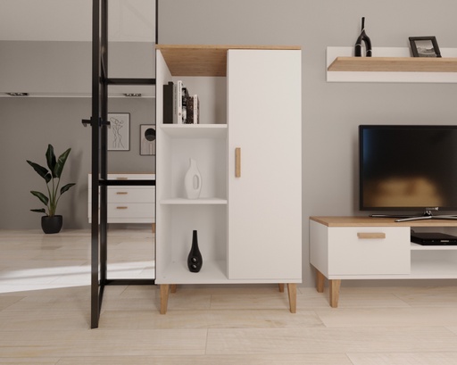 [5903282060531] Kocot Denver kirjahylly 120cm kaapilla, 3 tasoa, valkoinen/beige