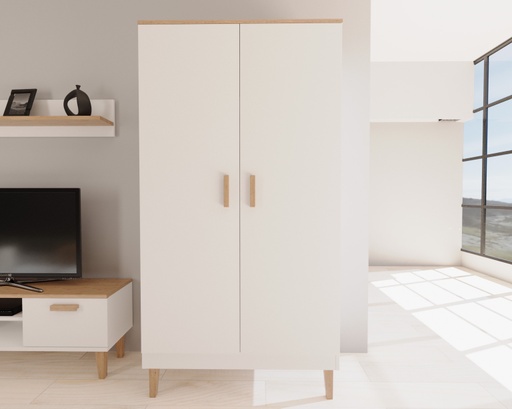 [5903282060517] Kocot Denver vaatekaappi 184x100x55cm tangolla, 5 hyllyä, valkoinen/beige